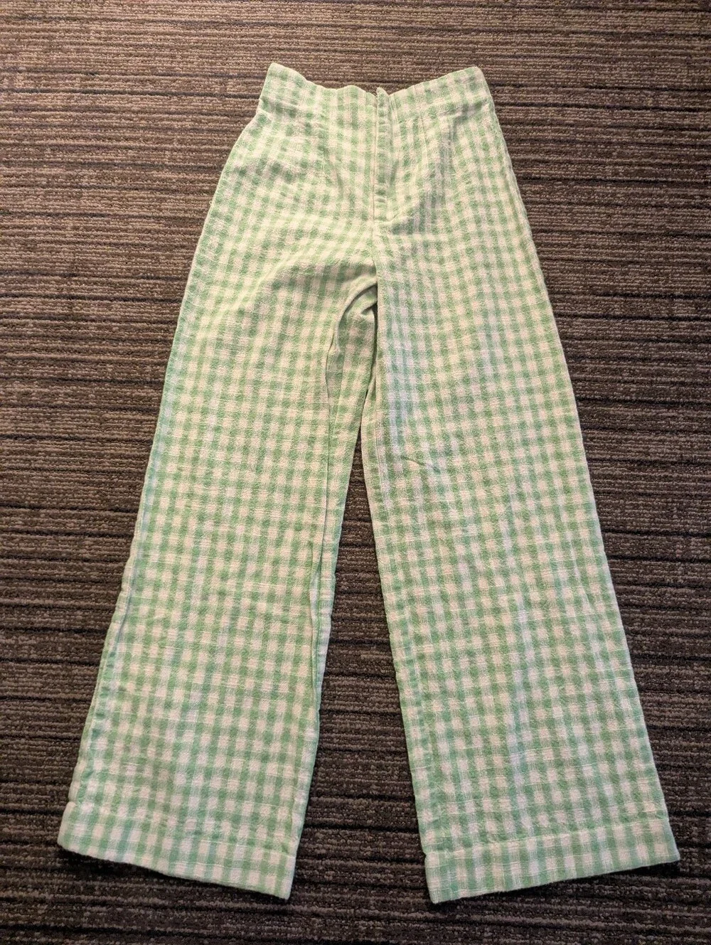 Zara Green And White Gingham Wide Leg Pants